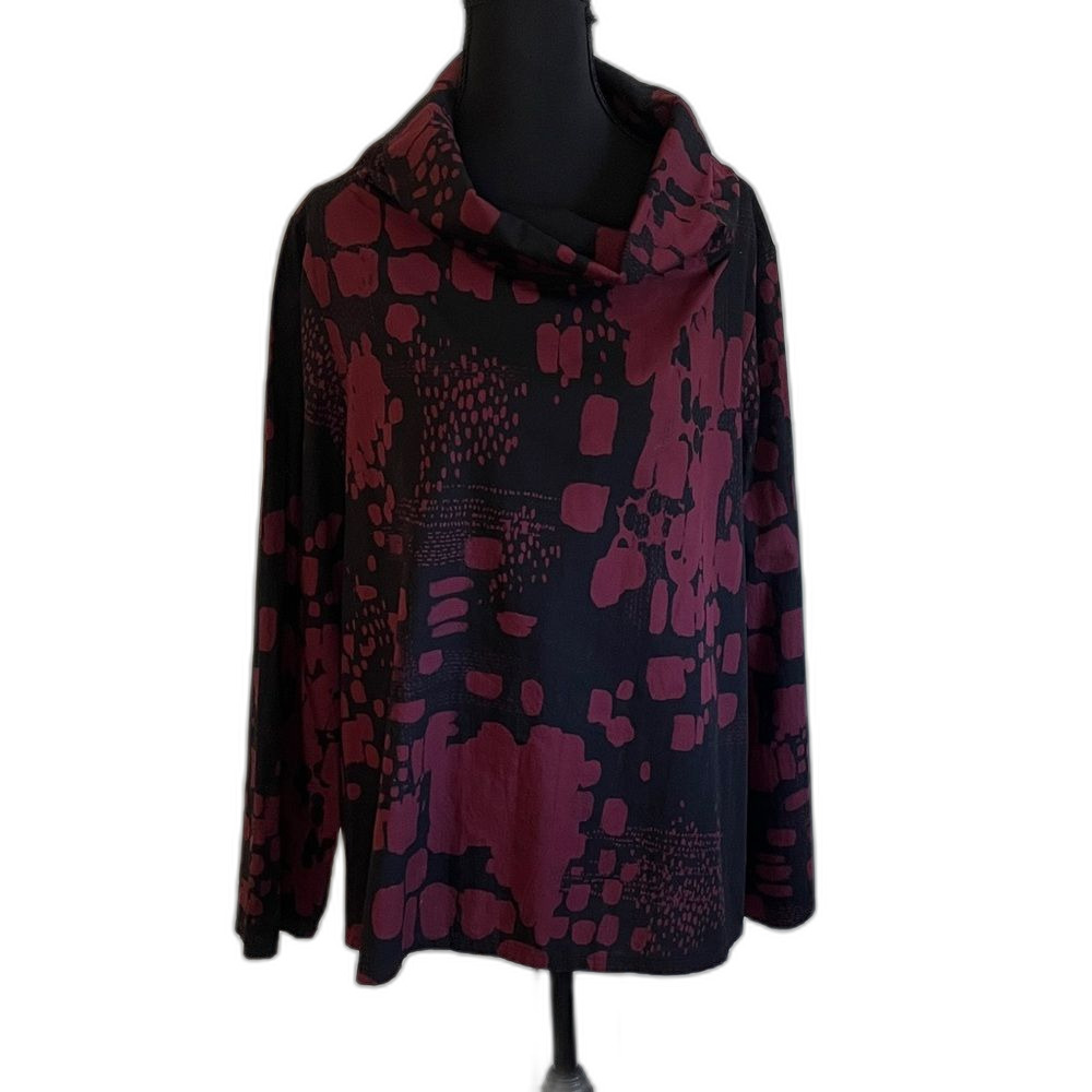 Bryn Walker Etta Organic Cotton Poplin Cowl Neck Black Burgundy Top Small
